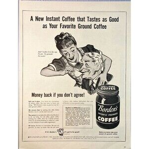 Borden's Instantly Prepared Coffee "A New Instant Coffee" Vintage Print Ad 1946